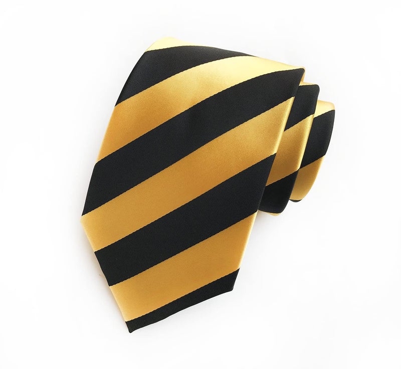 Elfeves Men's Modern Striped Patterned Formal Ties College Daily Woven Neckties (One Size, Golden Black) - Image 4
